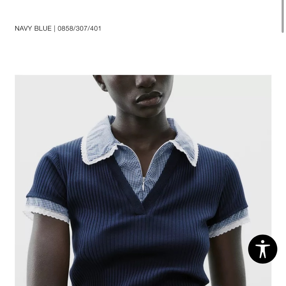 Zara Ribbed Peter Pan Collar Top